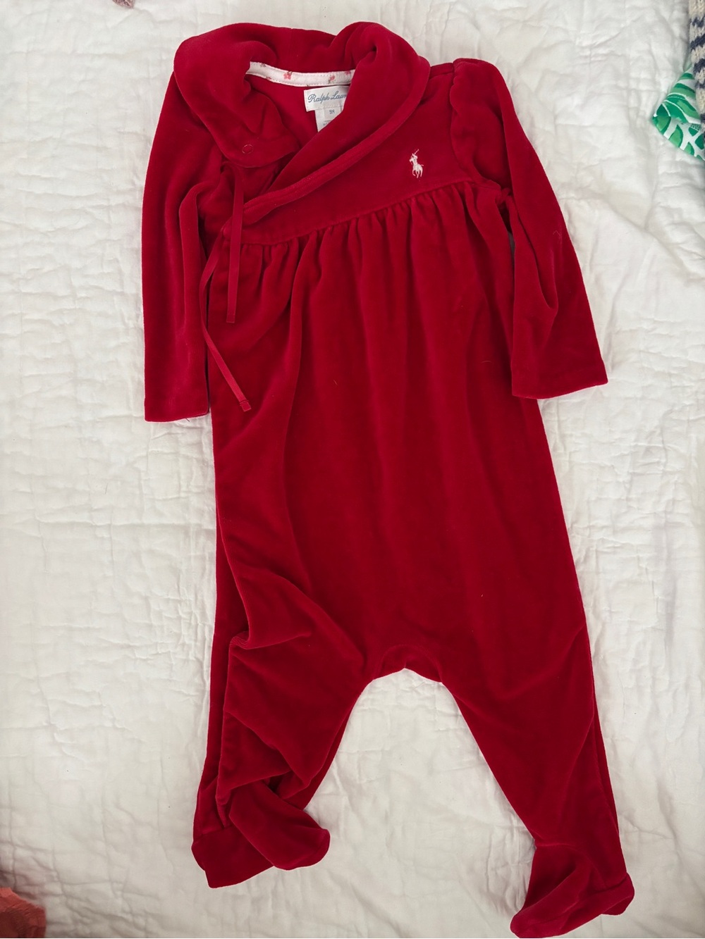 Ralph Lauren Red Velour Infant Footed One-Piece